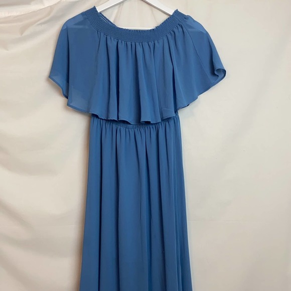 Show me your Mumu  off the shoulder Bridesmaid Maxi Dress Blue - Picture 4 of 6